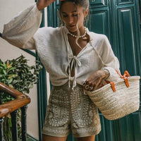Linnen Shorts in Boho-stijl met Bloemenborduursel – Luchtig & Vrouwelijk – Domitille