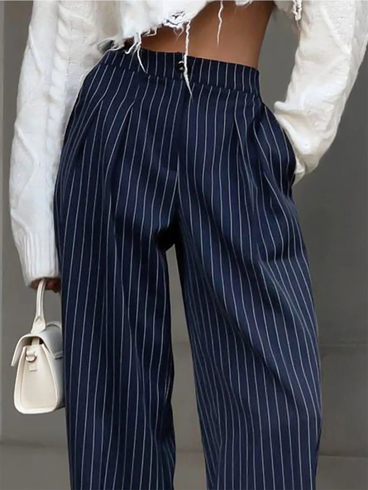 Gestreepte Wide-Leg Pantalon met Hoge Taille en Krijtstreep – Elegant & Zakelijk – Eleonora