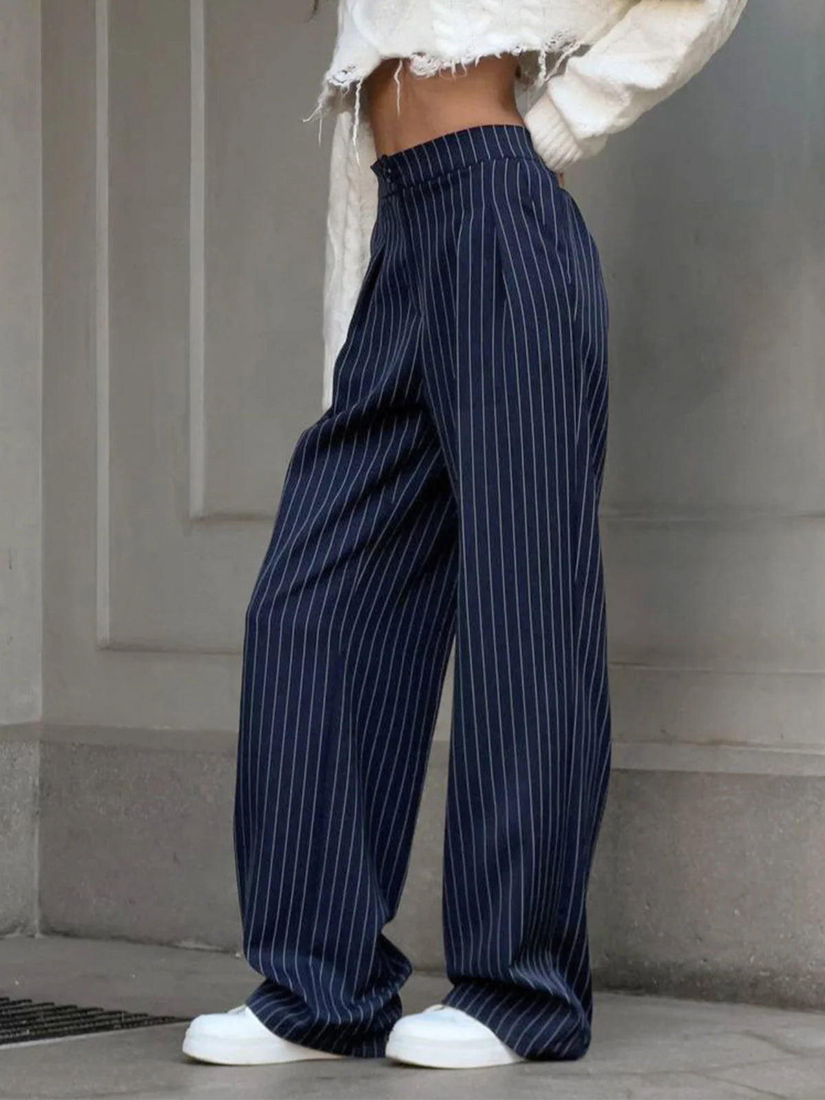 Gestreepte Wide-Leg Pantalon met Hoge Taille en Krijtstreep – Elegant & Zakelijk – Eleonora