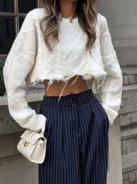 Gestreepte Wide-Leg Pantalon met Hoge Taille en Krijtstreep – Elegant & Zakelijk – Eleonora