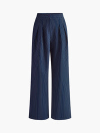 Gestreepte Wide-Leg Pantalon met Hoge Taille en Krijtstreep – Elegant & Zakelijk – Eleonora