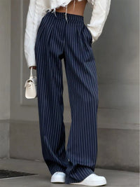 Gestreepte Wide-Leg Pantalon met Hoge Taille en Krijtstreep – Elegant & Zakelijk – Eleonora