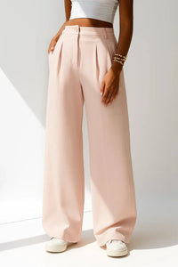 Pantalon met Hoge Taille, Geplooide Details en Wijde Pijpen – Elegant & Veelzijdig – Élinor