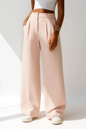 Pantalon met Hoge Taille, Geplooide Details en Wijde Pijpen – Elegant & Veelzijdig – Élinor