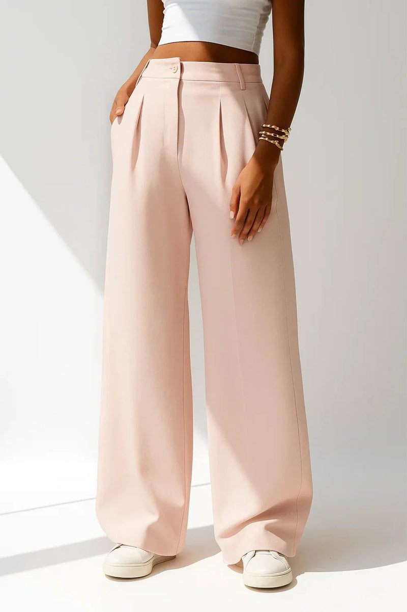 Pantalon met Hoge Taille, Geplooide Details en Wijde Pijpen – Elegant & Veelzijdig – Élinor