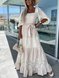 Dames Maxi Jurk met Kanten Details en Soepelvallende Pasvorm – Romantisch & Tijdloos – Elowenne