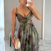 Dames Maxi Jurk met Gelaagde Structuur en Open Rug – Elegant & Verfijnd – Elvaréline