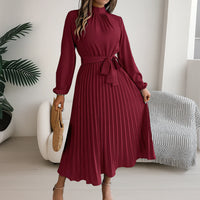 Dames Midi Jurk met Plissé Rok en Strikceintuur – Elegant & Tijdloos – Elvarisse