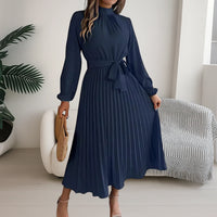Dames Midi Jurk met Plissé Rok en Strikceintuur – Elegant & Tijdloos – Elvarisse