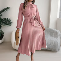 Dames Midi Jurk met Plissé Rok en Strikceintuur – Elegant & Tijdloos – Elvarisse