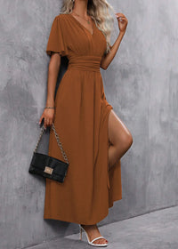 Maxi Jurk met V-Hals en Zijsplit – Elegant & Vrouwelijk – Ésmarie