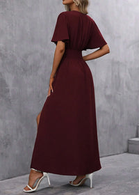 Maxi Jurk met V-Hals en Zijsplit – Elegant & Vrouwelijk – Ésmarie