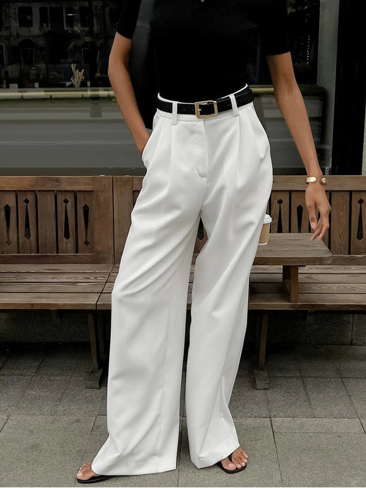 Elegante Wide-Leg Pantalon met Hoge Taille – Vloeiend & Veelzijdig – Eva