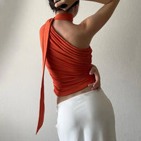 Halterneck Top met Asymmetrische Drapering en Geruchte Taille – Elegant & Flatterend – Fabienne