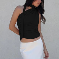 Halterneck Top met Asymmetrische Drapering en Geruchte Taille – Elegant & Flatterend – Fabienne