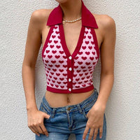Gebreide Cropped Spencer met Hartjesprint – Speels & Schattig – Famke