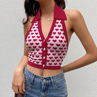 Gebreide Cropped Spencer met Hartjesprint – Speels & Schattig – Famke