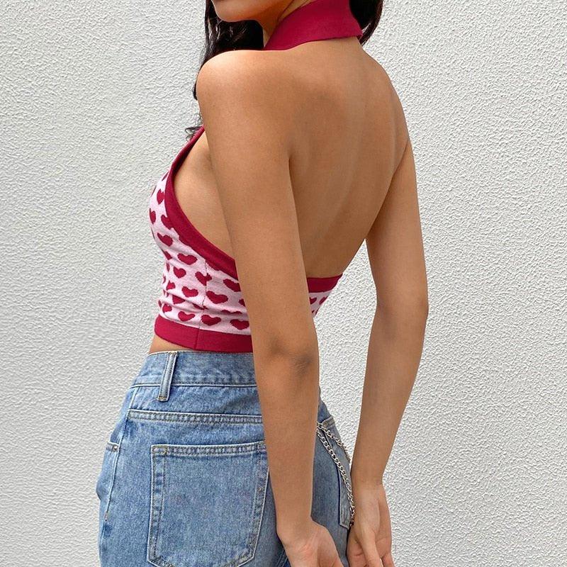 Gebreide Cropped Spencer met Hartjesprint – Speels & Schattig – Famke