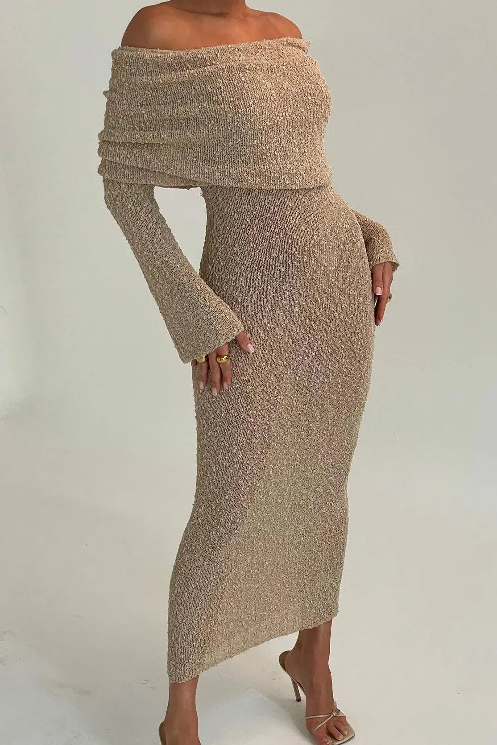 Off-shoulder Gebreide Maxi Jurk – Zacht & Elegant – Fleur