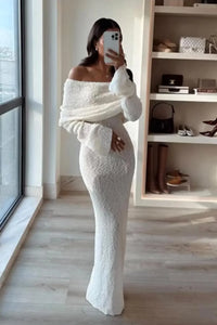Off-shoulder Gebreide Maxi Jurk – Zacht & Elegant – Fleur