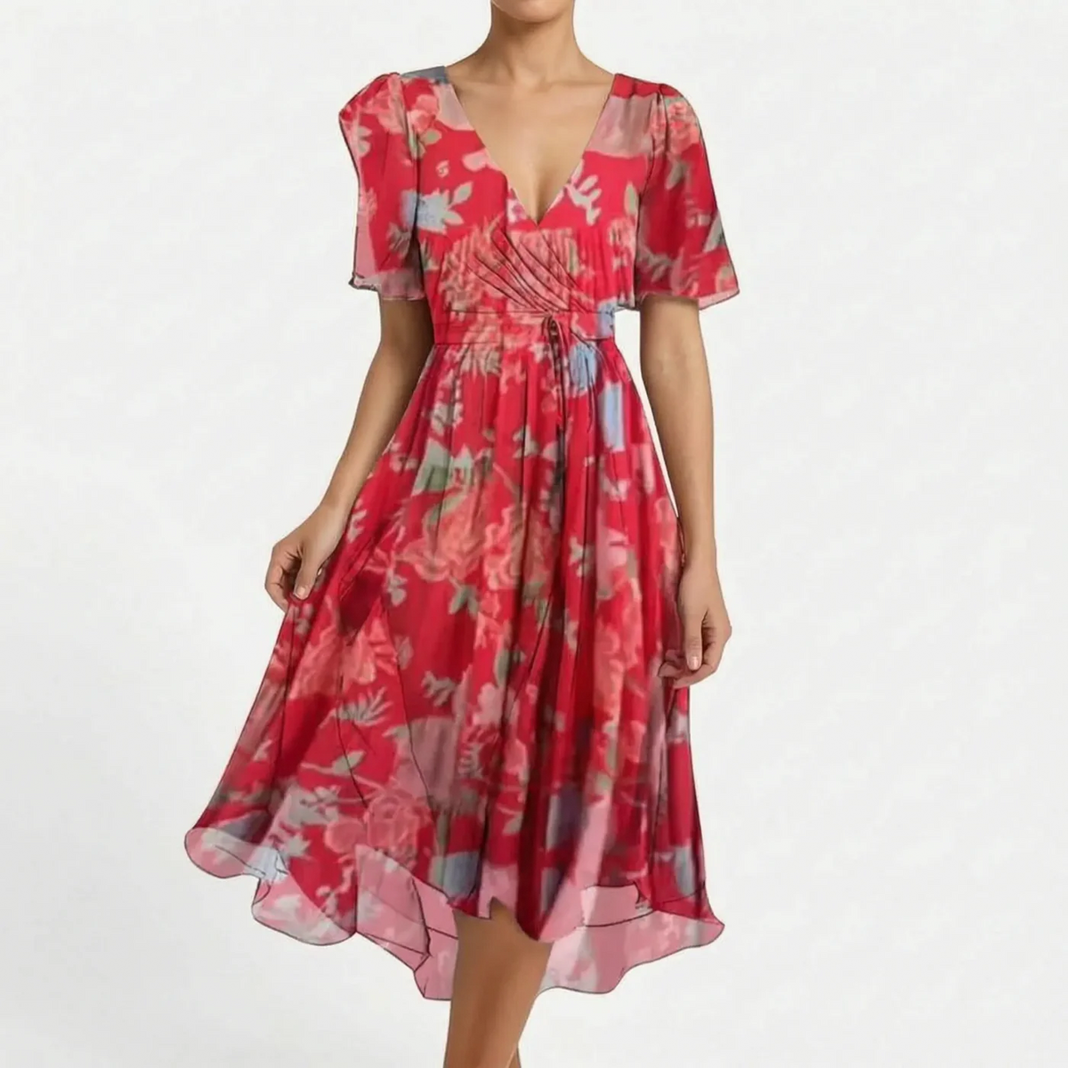 Wikkeljurk met V-hals, Bloemenprint en Taillestrik – Vrouwelijk & Zomers – Floranne