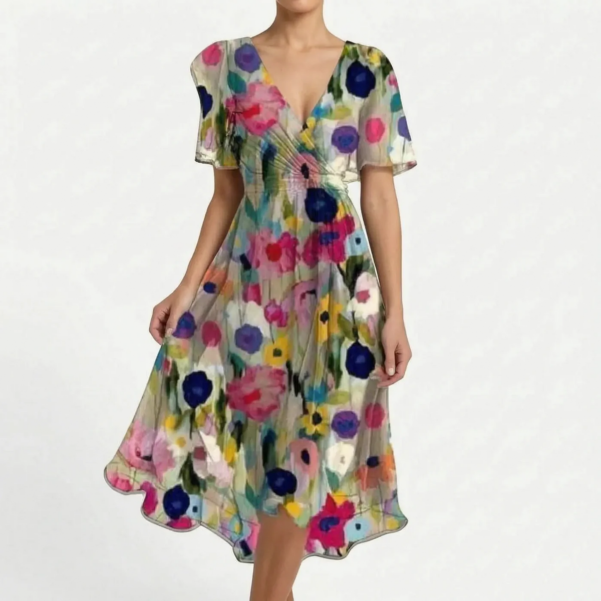 Wikkeljurk met V-hals, Bloemenprint en Taillestrik – Vrouwelijk & Zomers – Floranne