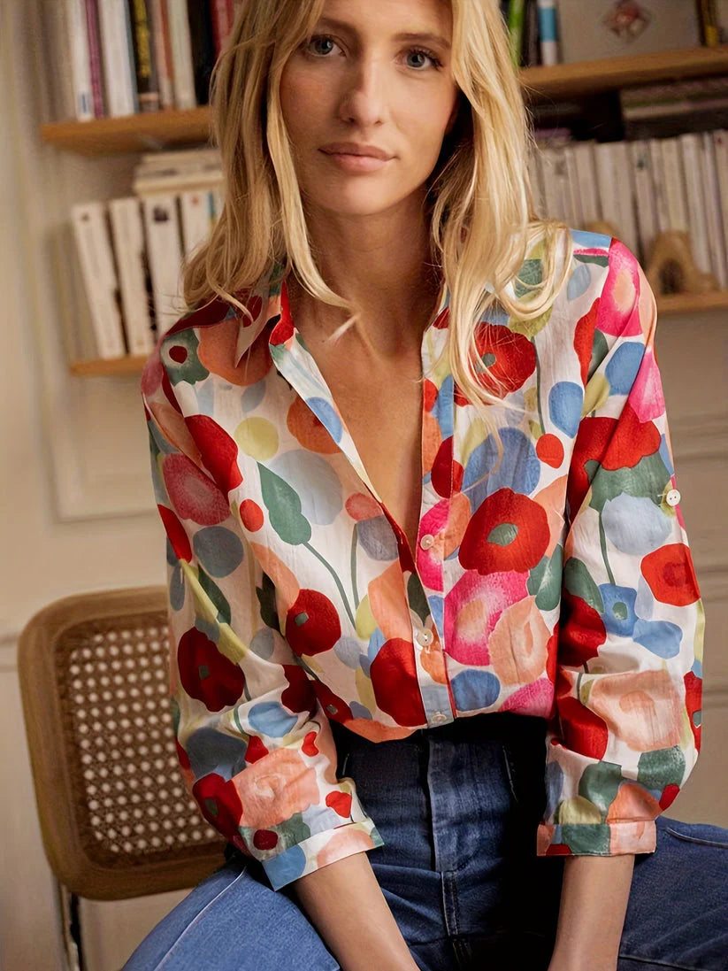 Dames blouse met bloemenprint en knoopsluiting – elegant & luchtig – Floréanne
