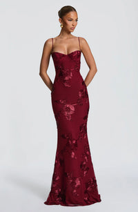 Maxi Jurk met Sweetheart Halslijn, Open Rug en Bloemenapplicaties – Romantisch & Elegant – Florentine