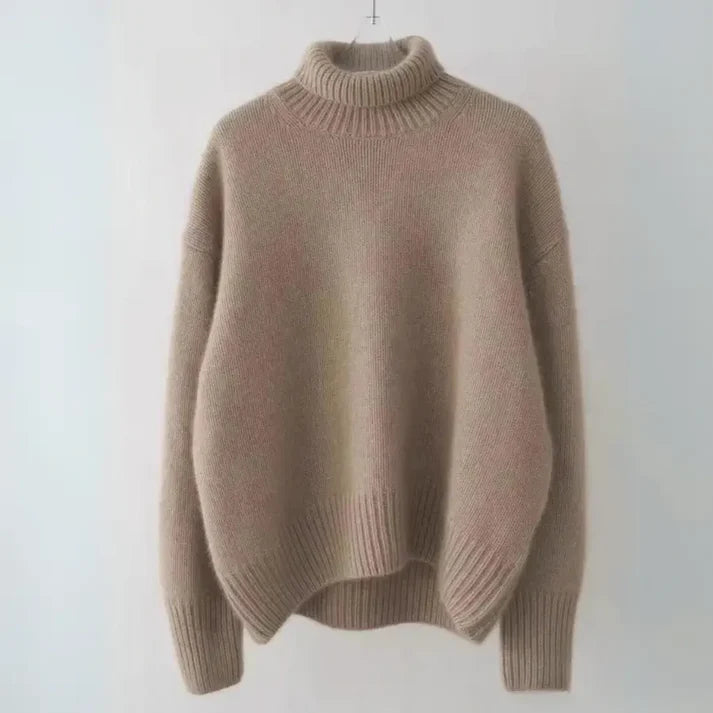Camel oversized coltrui voor dames met licht pluizig breisel