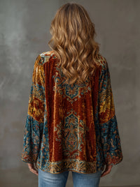 Fluweelzacht boho-vest voor dames met wijde mouwen in roestbruin, achteraanzicht
