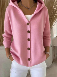 Roze gebreid vest met capuchon en knoopsluiting voor dames