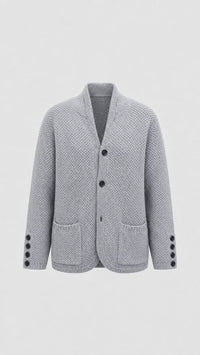 Gebreid vest dames in grijs met sjaalkraag, productfoto vooraanzicht