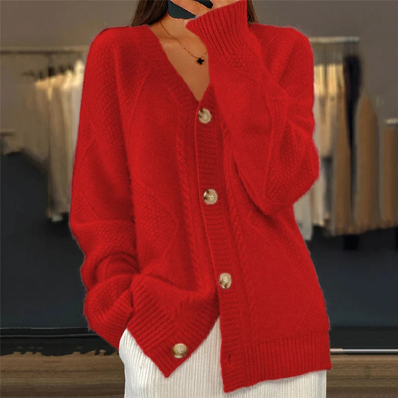 Rood dames vest met knoopsluiting tot op de heup