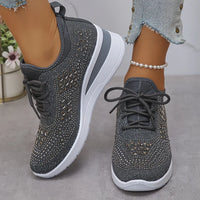 Grijze dames sneakers met gebreid bovenwerk en veters