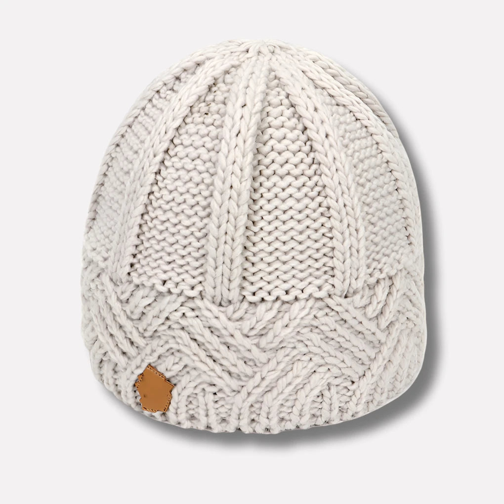 Gebreide muts met gevlochten boord voor dames in beige