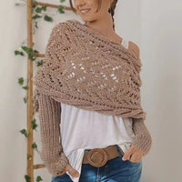 Gebreide omslagsjaal met mouwen voor dames in beige