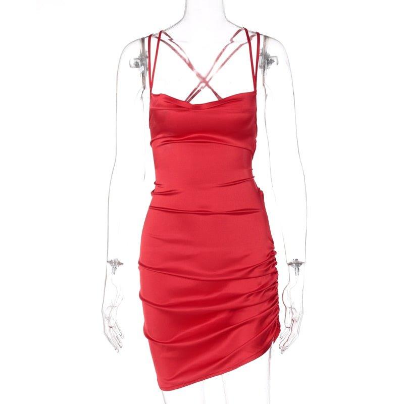 Gedrapeerde satijnen mini-jurk dames rood productfoto