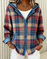 Geruite Dames Jas met Denim Capuchon en Knoopsluiting