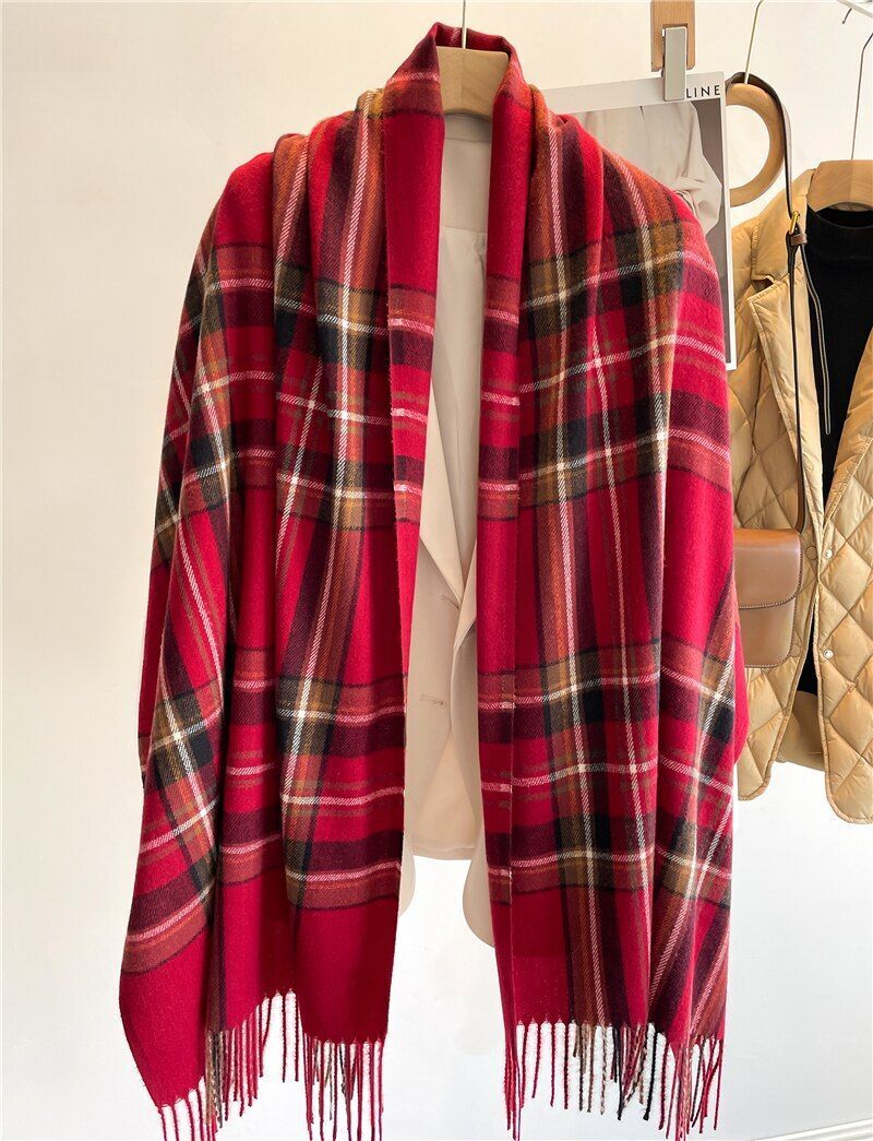 Rode tartan sjaal dames met franjes
