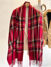 Rode tartan sjaal dames met franjes
