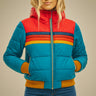 Retro Gestreepte Dames Puffer Jas met Capuchon en Geribde Boorden