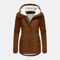 Bruine dames parka met teddyvoering in de capuchon