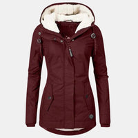 Donkerrode dames winterjas met teddyvoering en lange mouwen