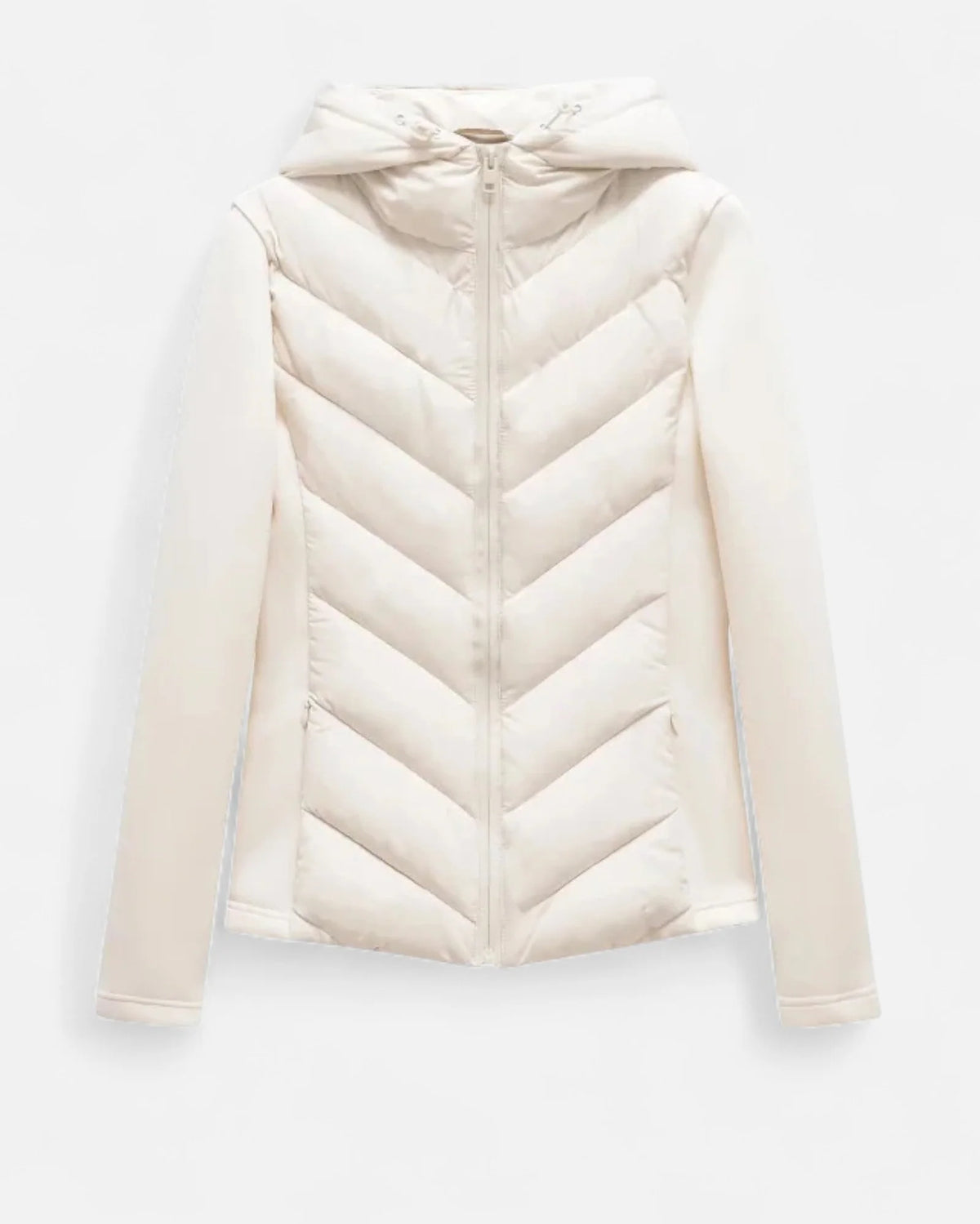 Crèmekleurige puffer jas dames met rits en gladde mouwen