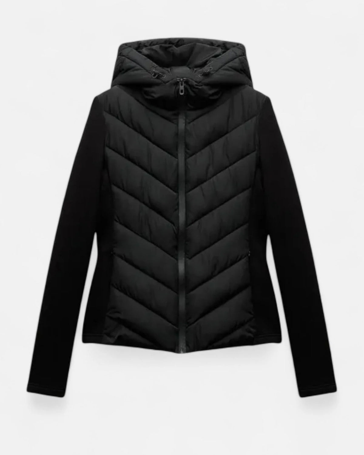 Zwarte dames puffer jas met chevron watering op voorpand en rug