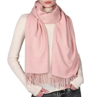 Glanzende pashmina sjaal voor dames in roze met korte franjes