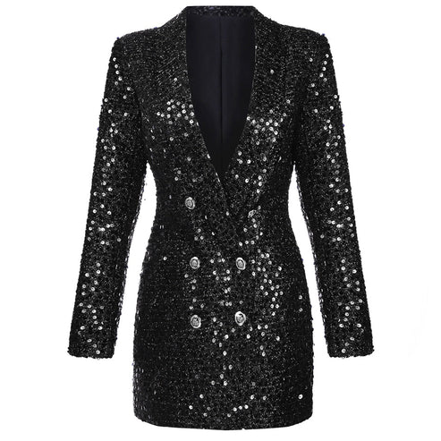 Dames blazerjurk met glanzende finish – chic & modern – Oréliane