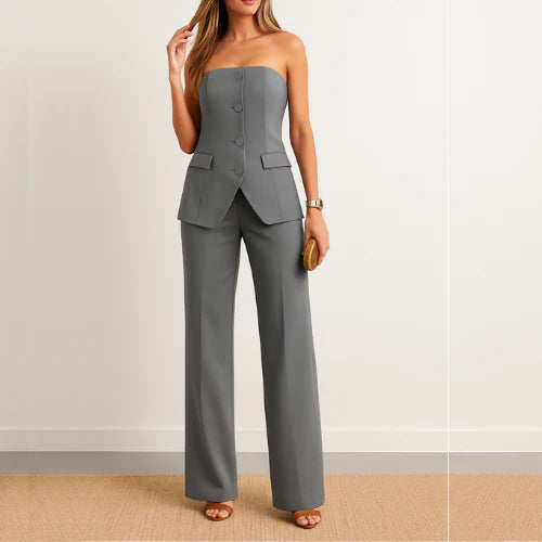 Set met Strapless Top en Rechte Broek – Net & Feestelijk – Guenièvre