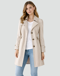 Beige halflange trenchcoat met reverskraag, voorkant
