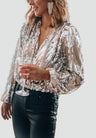 Blouse met Pailletten, V-hals en Lange Mouwen – Glamoureus & Feestelijk – Ilse